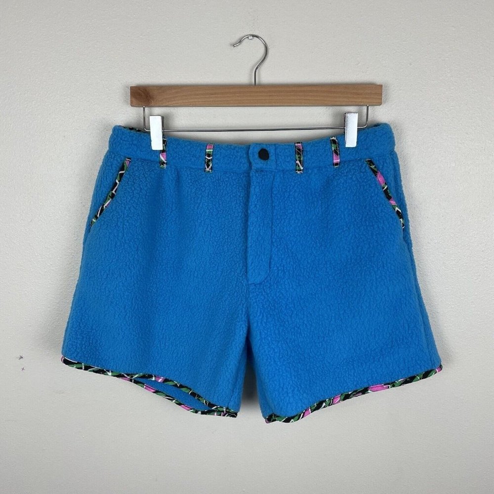 Chubbies Lounge Mens L Sherpa Neon Blue Shorts Retro Print Lined 5.5” Inseam USA